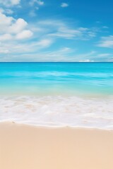 Fototapeta na wymiar A beautiful sandy beach with a stunning blue sky and crystal clear ocean