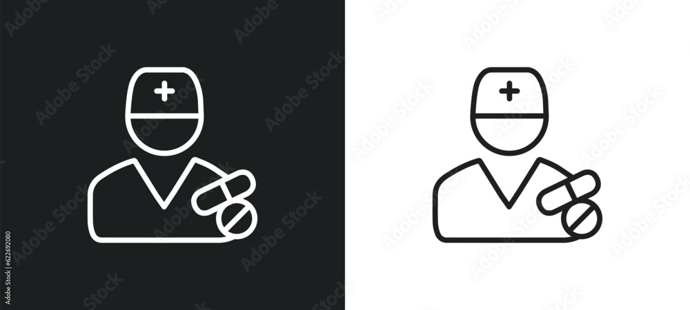 Poster pharist outline icon in white and black colors. pharist flat vector icon from professions collection