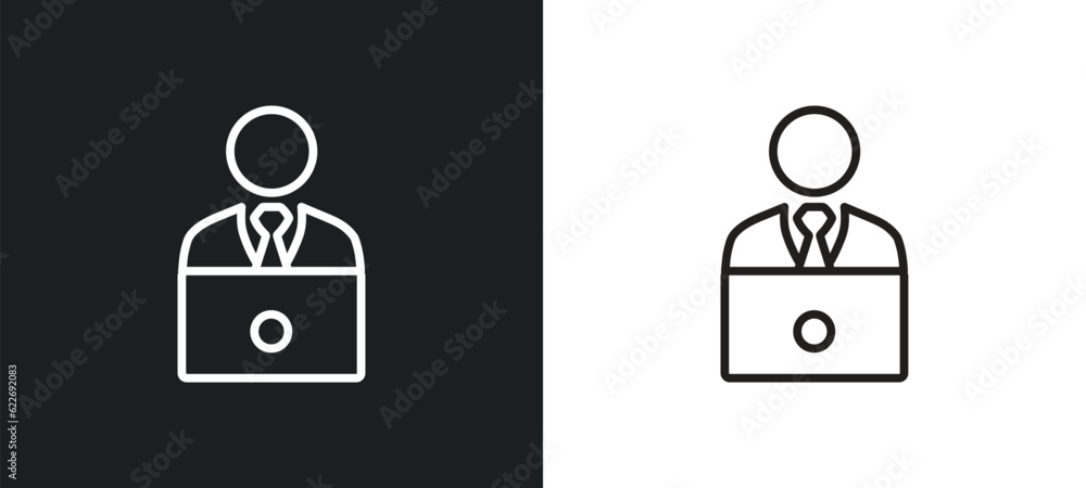 Poster it manager outline icon in white and black colors. it manager flat vector icon from professions coll