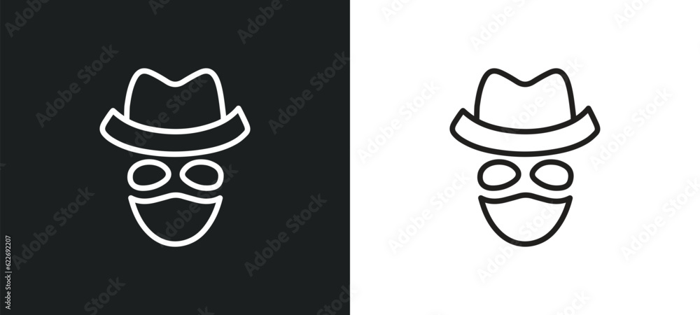 Poster thief outline icon in white and black colors. thief flat vector icon from professions collection for