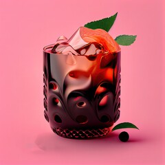 Black Russian Alcohol Cocktail on Pink Background, Coffee Coctail, Abstract Generative AI Illustration