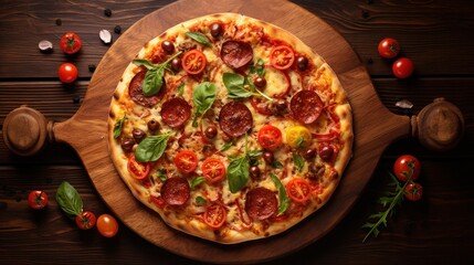 Italian pizza on a wooden board