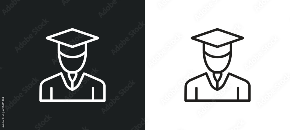 Poster graduated outline icon in white and black colors. graduated flat vector icon from professions collec