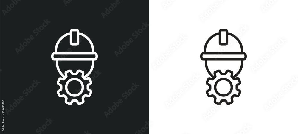 Poster engineer outline icon in white and black colors. engineer flat vector icon from professions collecti