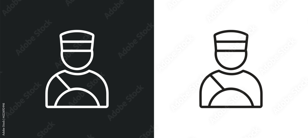 Poster driver outline icon in white and black colors. driver flat vector icon from professions collection f