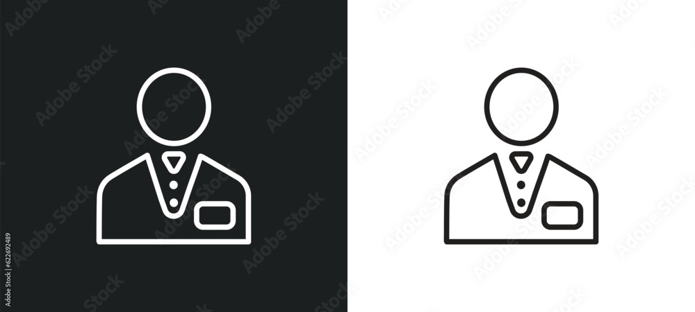 Poster clerk outline icon in white and black colors. clerk flat vector icon from professions collection for