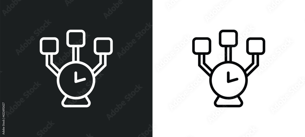 Poster time hierarchy outline icon in white and black colors. time hierarchy flat vector icon from producti