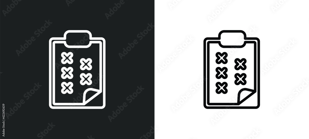 Poster task page with marks outline icon in white and black colors. task page with marks flat vector icon f