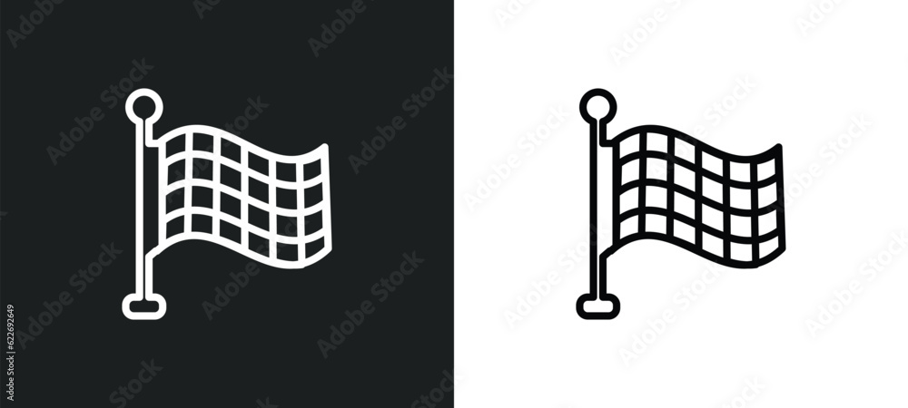 Poster racing flag outline icon in white and black colors. racing flag flat vector icon from productivity c