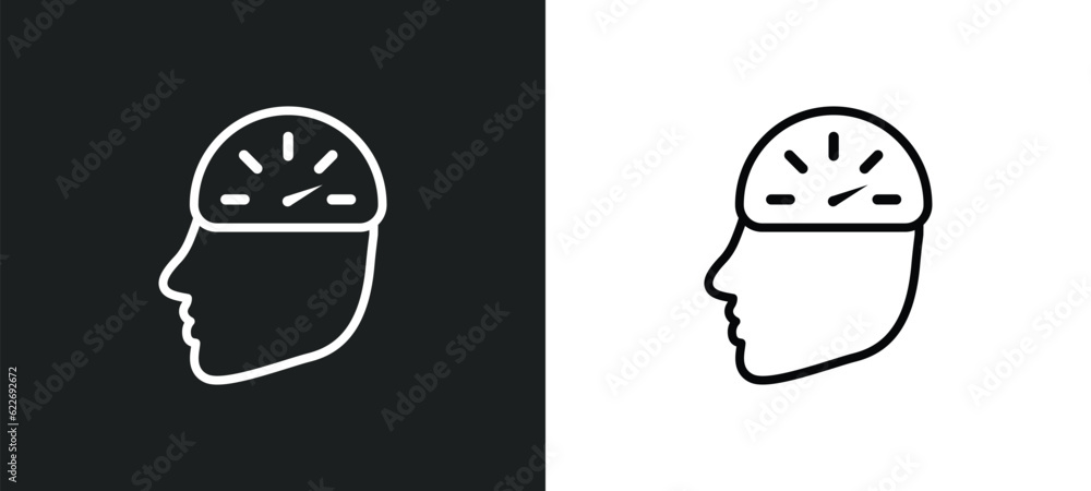 Poster mind tachometer outline icon in white and black colors. mind tachometer flat vector icon from produc
