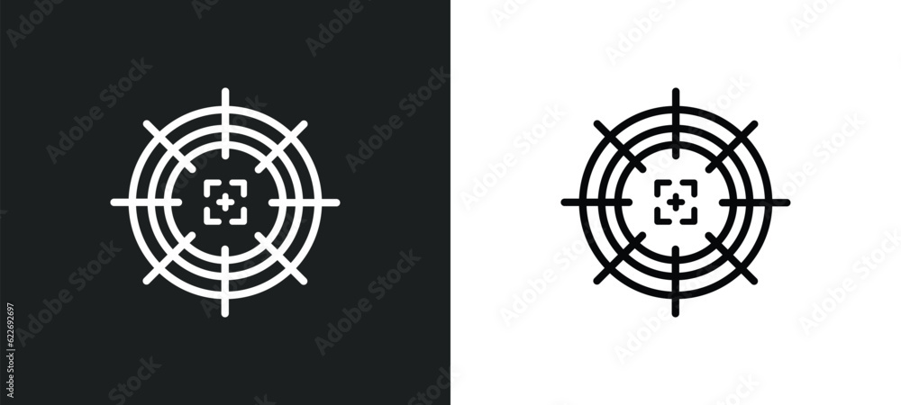Aufkleber gun target outline icon in white and black colors. gun target flat vector icon from productivity col