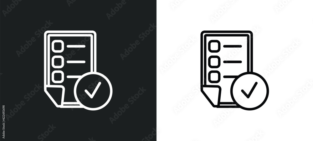 Aufkleber done outline icon in white and black colors. done flat vector icon from productivity collection for 