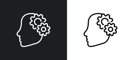 mind gears outline icon in white and black colors. mind gears flat vector icon from productivity collection for web, mobile apps and ui.