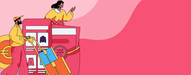 Holiday Shopping E-Commerce Online Shopping People Flat Vector Concept Operation Hand Drawn Illustration
