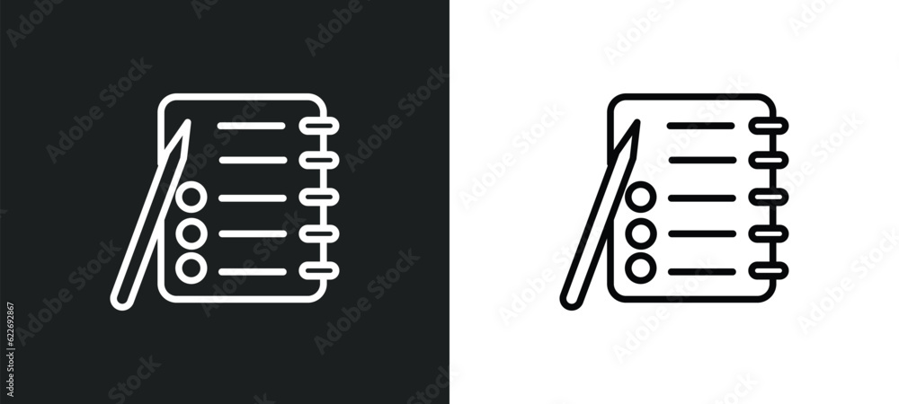 Poster checklist with a pencil outline icon in white and black colors. checklist with a pencil flat vector 