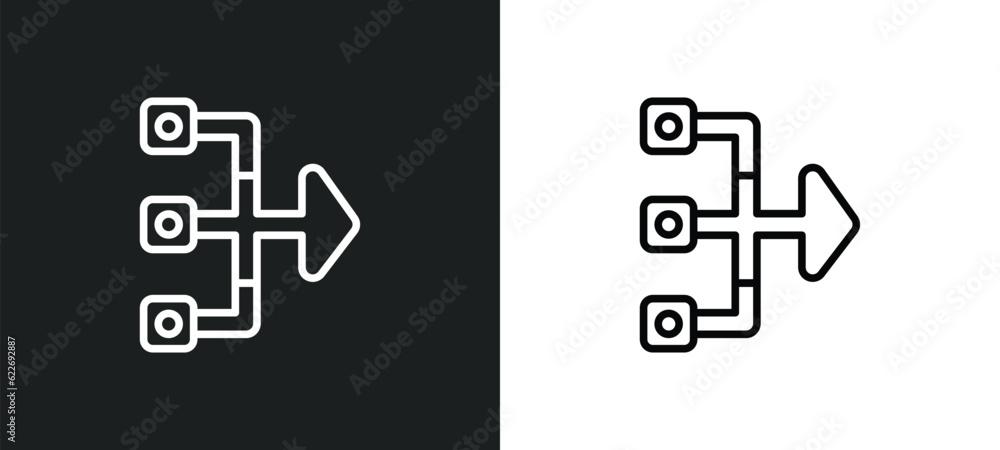 Poster merging outline icon in white and black colors. merging flat vector icon from political collection f