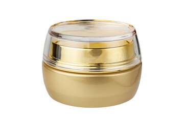Gold jar of cream isolated on white background.