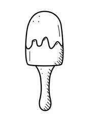 Ice cream doodle icon. Vector illustration of summer desserts popsicles on a stick. Single sketch isolate on white.