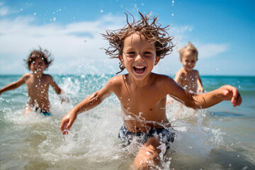 kids having fun playing in the sea - 622693213