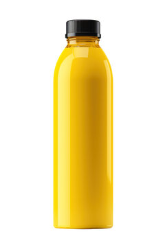 empty yellow plastic water bottle mockup isolated on transparent and white background png cutout