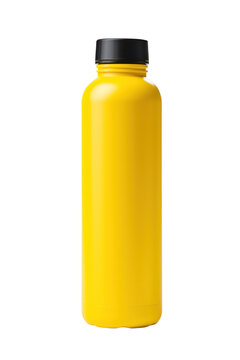 empty plastic orange yellow water bottle mockup isolated on transparent and white background png cutout