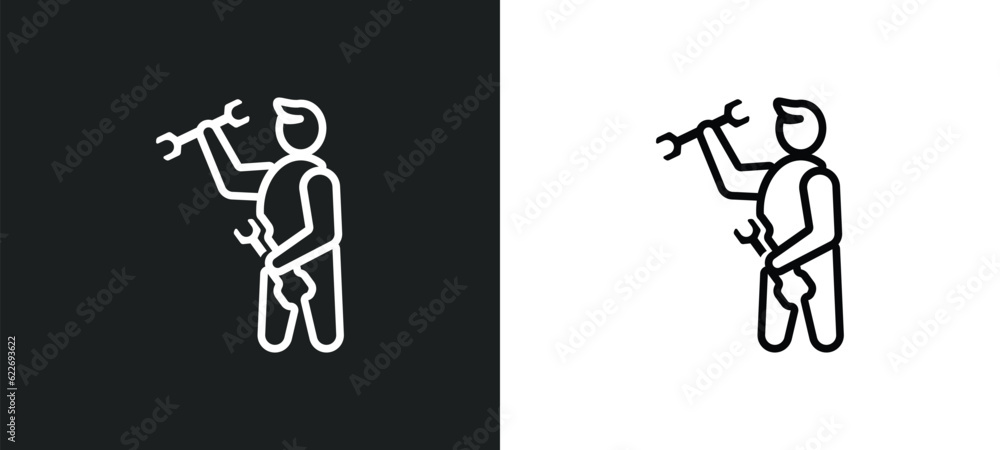 Poster plumber outline icon in white and black colors. plumber flat vector icon from people skills collecti