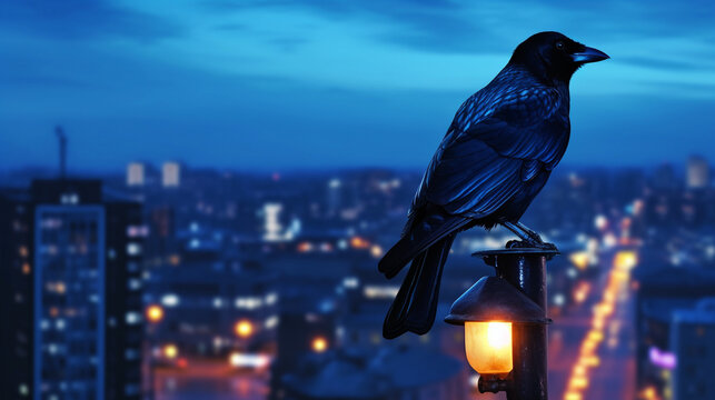 crow on the street  HD 8K wallpaper Stock Photographic Image