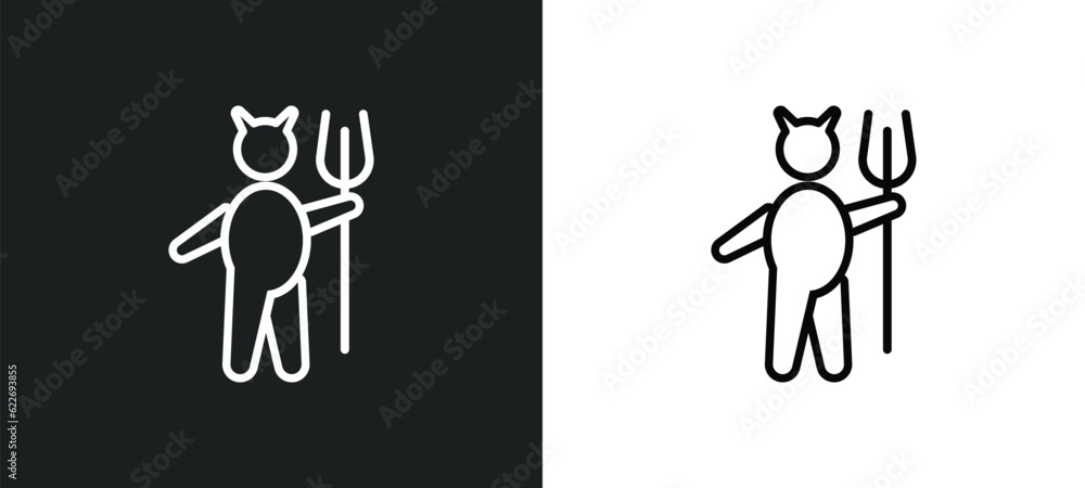 Poster devil standing up outline icon in white and black colors. devil standing up flat vector icon from pe