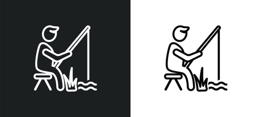 sitting man fishing outline icon in white and black colors. sitting man fishing flat vector icon from people collection for web, mobile apps and ui.