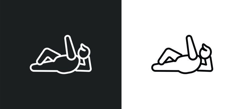 iying down outline icon in white and black colors. iying down flat vector icon from people collection for web, mobile apps and ui.