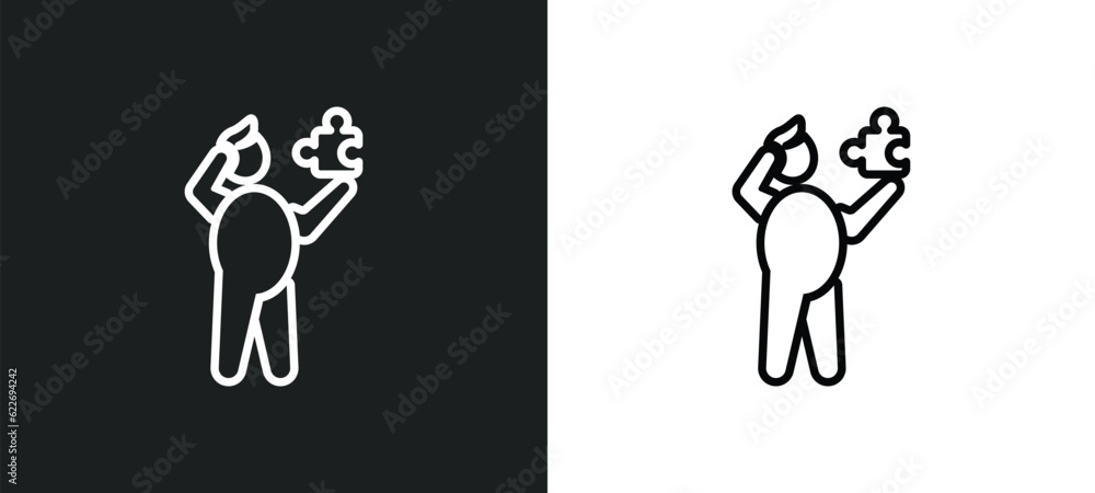 Poster mind game outline icon in white and black colors. mind game flat vector icon from people collection 