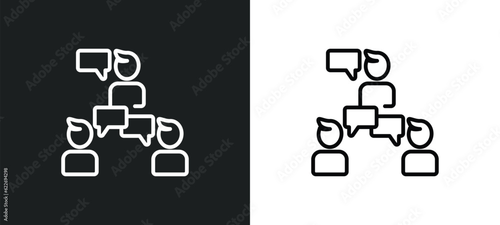 Poster chat group outline icon in white and black colors. chat group flat vector icon from people collectio