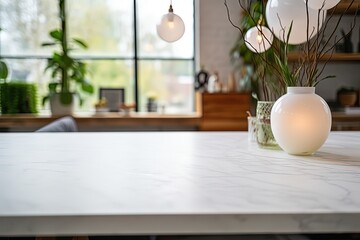 flora vase on marble table with copy space, background, wallpaper, Generative Ai