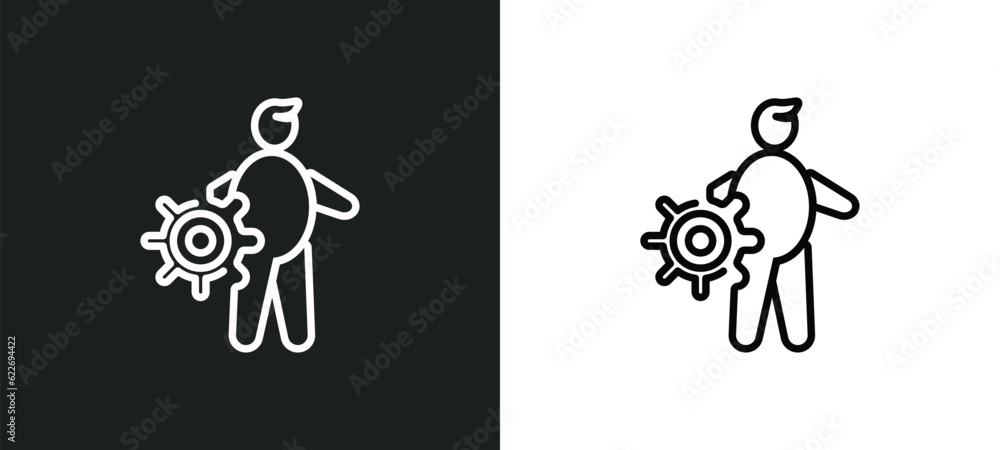 Poster layer working outline icon in white and black colors. layer working flat vector icon from people col