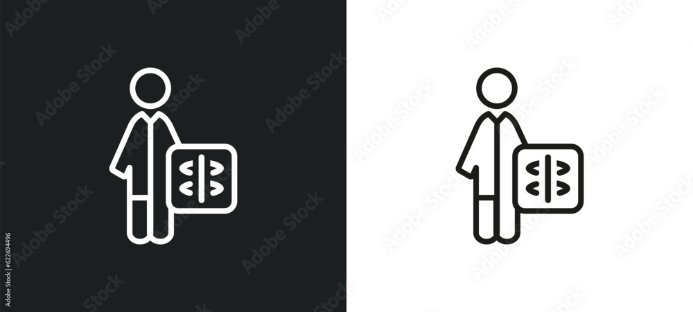 Poster radiologist working outline icon in white and black colors. radiologist working flat vector icon fro