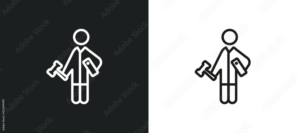 Aufkleber judge with hammer outline icon in white and black colors. judge with hammer flat vector icon from pe