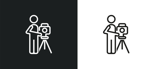 photographer working outline icon in white and black colors. photographer working flat vector icon from people collection for web, mobile apps and ui.