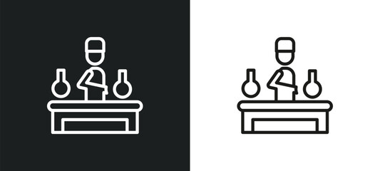 chemist working outline icon in white and black colors. chemist working flat vector icon from people collection for web, mobile apps and ui.