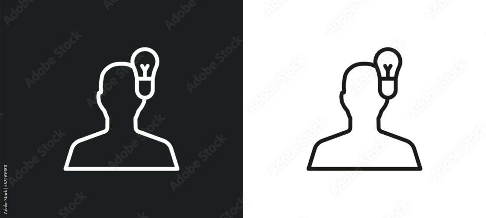 Poster man with idea outline icon in white and black colors. man with idea flat vector icon from people col