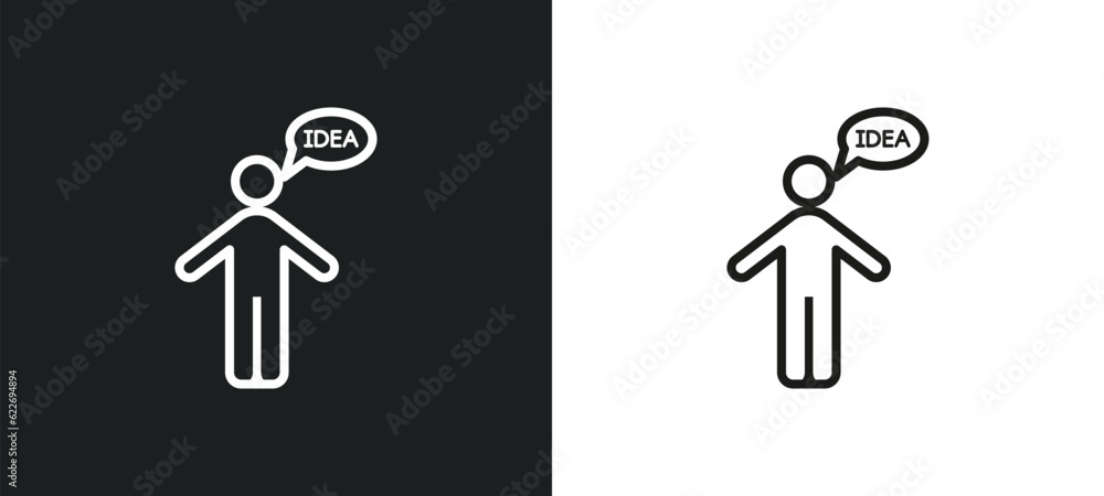 Poster man with an idea outline icon in white and black colors. man with an idea flat vector icon from peop