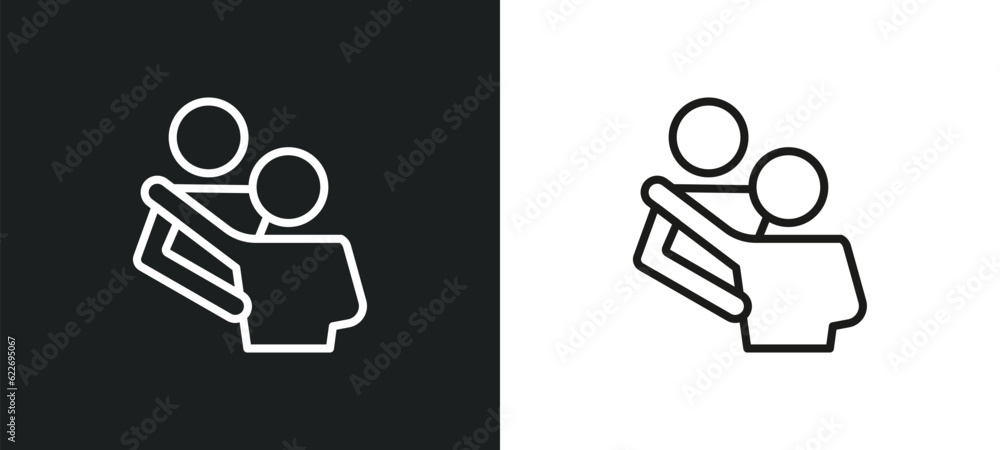 Poster hugging outline icon in white and black colors. hugging flat vector icon from people collection for 
