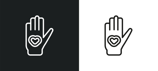 Obraz premium heart in hands outline icon in white and black colors. heart in hands flat vector icon from people collection for web, mobile apps and ui.