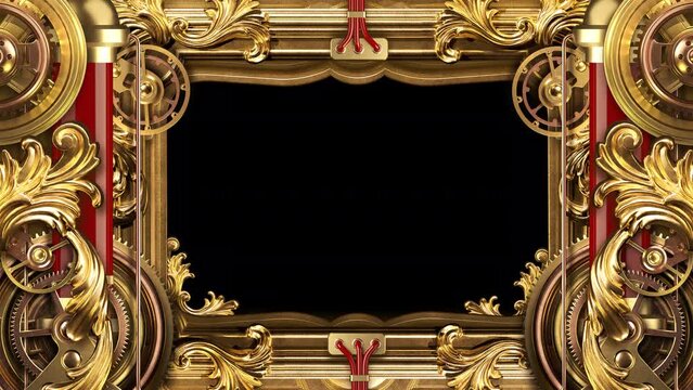 Steampunk Frame With Animated Gears And Details. Animation On The Theme Of Steampunk And Technology, Mechanisms And Fantasy.