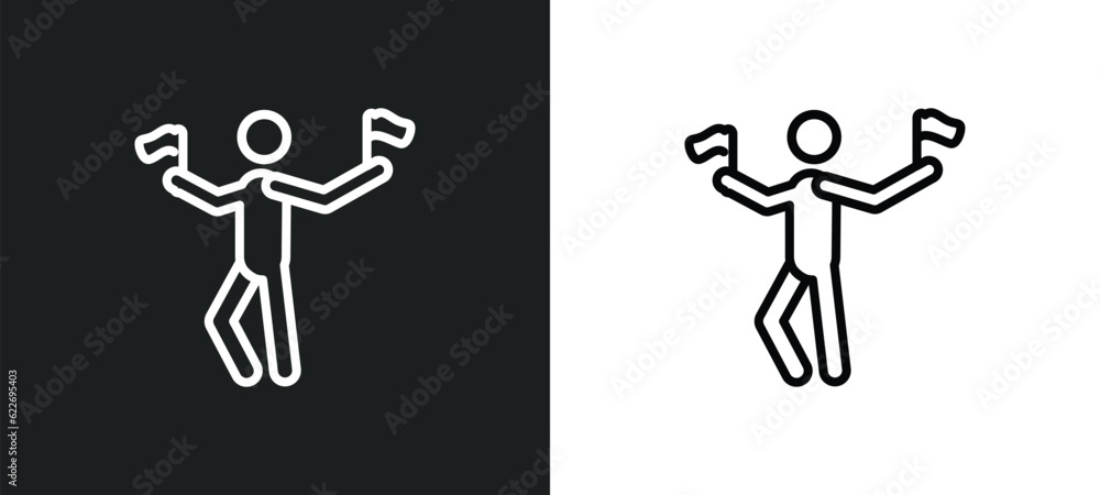 Poster flag semaphore language outline icon in white and black colors. flag semaphore language flat vector 
