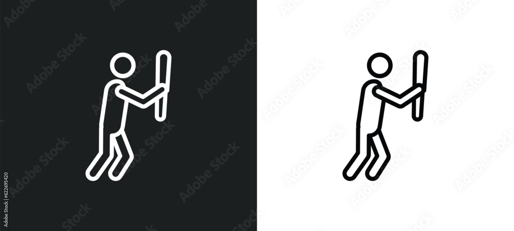 Poster man attacking outline icon in white and black colors. man attacking flat vector icon from people col