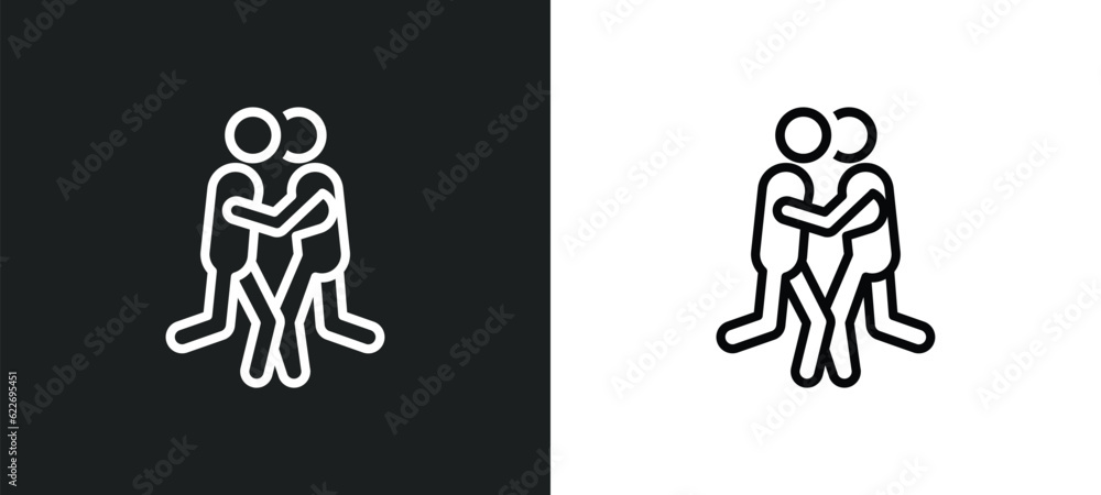Poster man hugging outline icon in white and black colors. man hugging flat vector icon from people collect