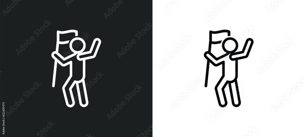 Poster man holding a flag outline icon in white and black colors. man holding a flag flat vector icon from 