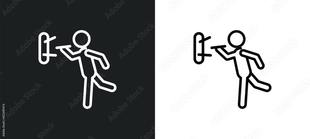 Poster man throwing a dart outline icon in white and black colors. man throwing a dart flat vector icon fro