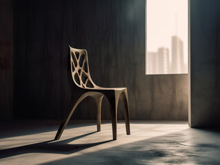 Modern and sophisticated design of an expensive architectural dining chair. Luxury creative chair. Unique and Beautiful African Black Wood Dining Chair. Generative AI