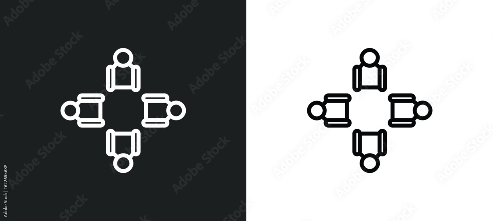 Aufkleber round table outline icon in white and black colors. round table flat vector icon from people collect